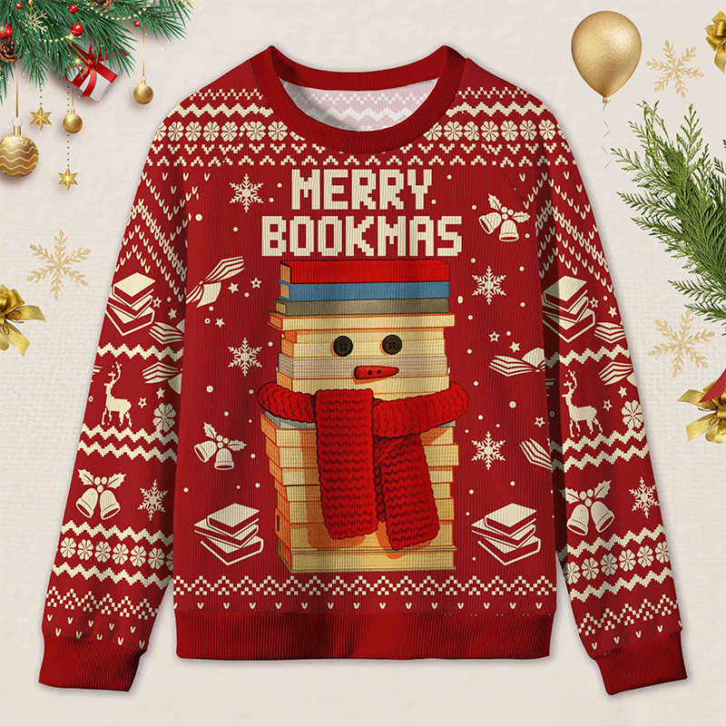 Personalized Bookish Christmas Cozy Ugly Sweater Festive Gift for Book Lovers