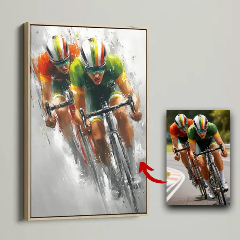 Personalized Bicycle Photo Portrait Bike Art Print Cycling Wall Decor Bike Race Artwork Athlete Gift for Man Cave Fitness Studio Art Print
