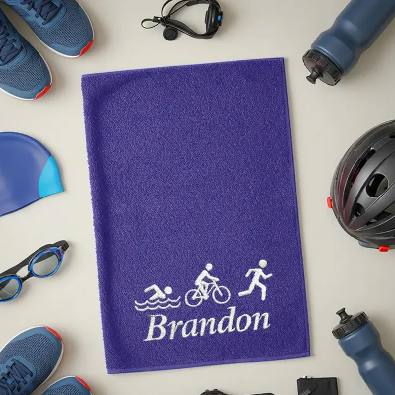 Personalized Cycling Towel Triathlon Towel Custom Embroidered Name with Swim Bike Run Icons Sports Towel Gift for Triathletes