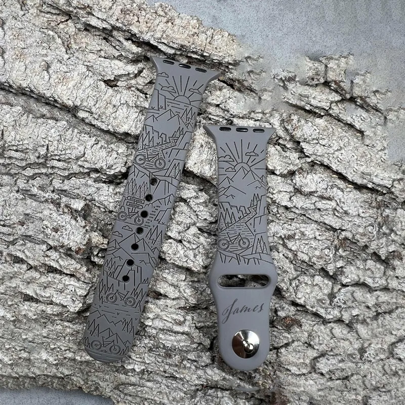 Personalized Mountain Bike Watch Band Silicone Laser Engraved Apple Watch Compatible Series for Cycling Lovers 