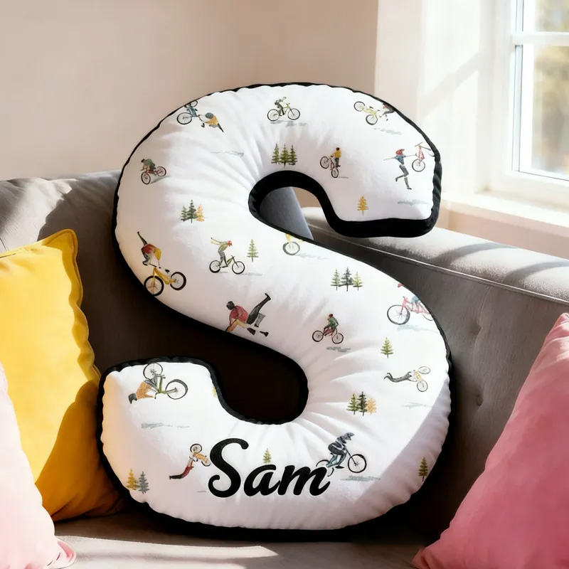 Personalized Racing Bicycle Pattern Letter Pillow Graphic 3D Print Funny Letter Pillow Name Pillow Comfortable Travel Cushion for Riders Riding Lovers