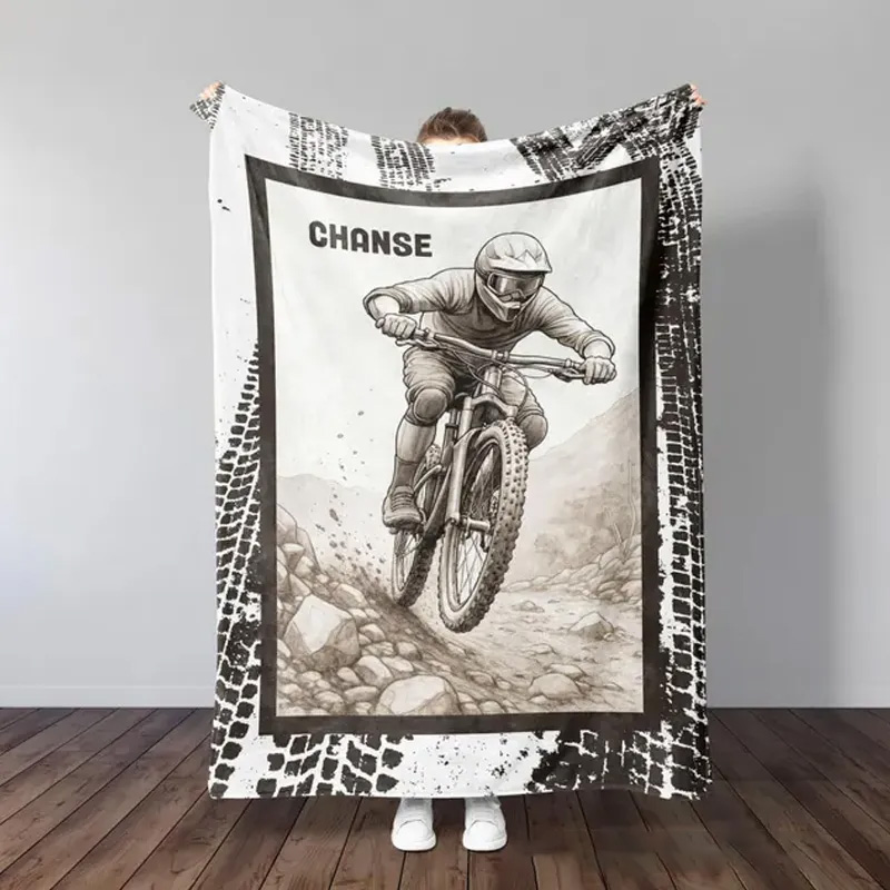 Personalized Mountain Bike Blanket Custom Mountain Biker Gift Soft Throw Blanket Mountain Bike Decor Bike Racing Birthday Cycling Gifts