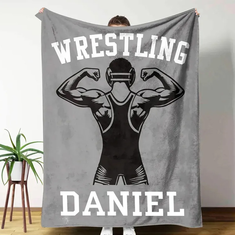 Personalized Multicolor Wrestling Silhouettes Soft Throw Blanket with Name and Text Housewarming Game Anniversary Gift for Wrestling Gym Lover