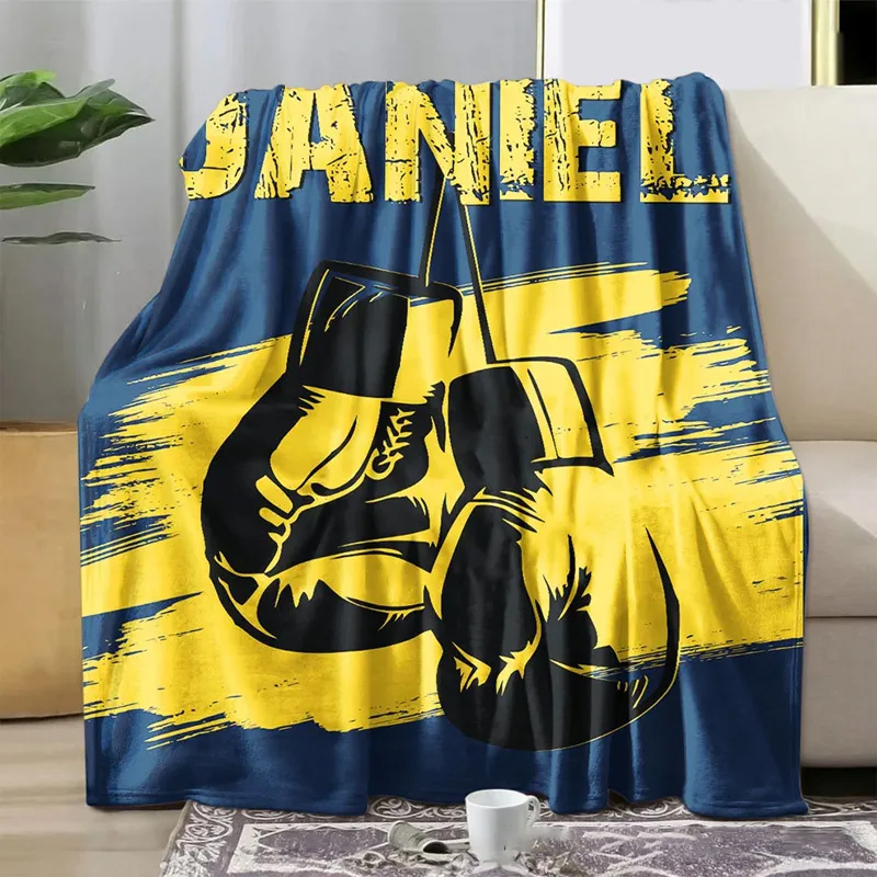 Personalized Multicolor Boxing Gloves Soft Throw Blanket with Name Home Decor Birthday Gift for Boxing Enthusiast for Gym Lover