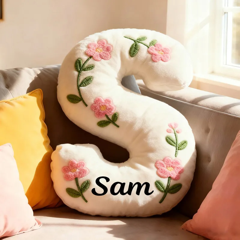 Personalized Cute Flower Letter Pillow Graphic 3D Print Flower Name Pillow for Kids Family Gardening Lover Gift