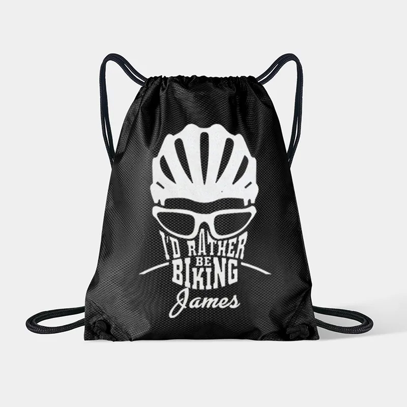 Personalized Drawstring Bag about Id Rather Be Biking Sports Backpack Bags Biker Typography Graphic Eco Friendly Tote Bag Bike Enthusiast Gift
