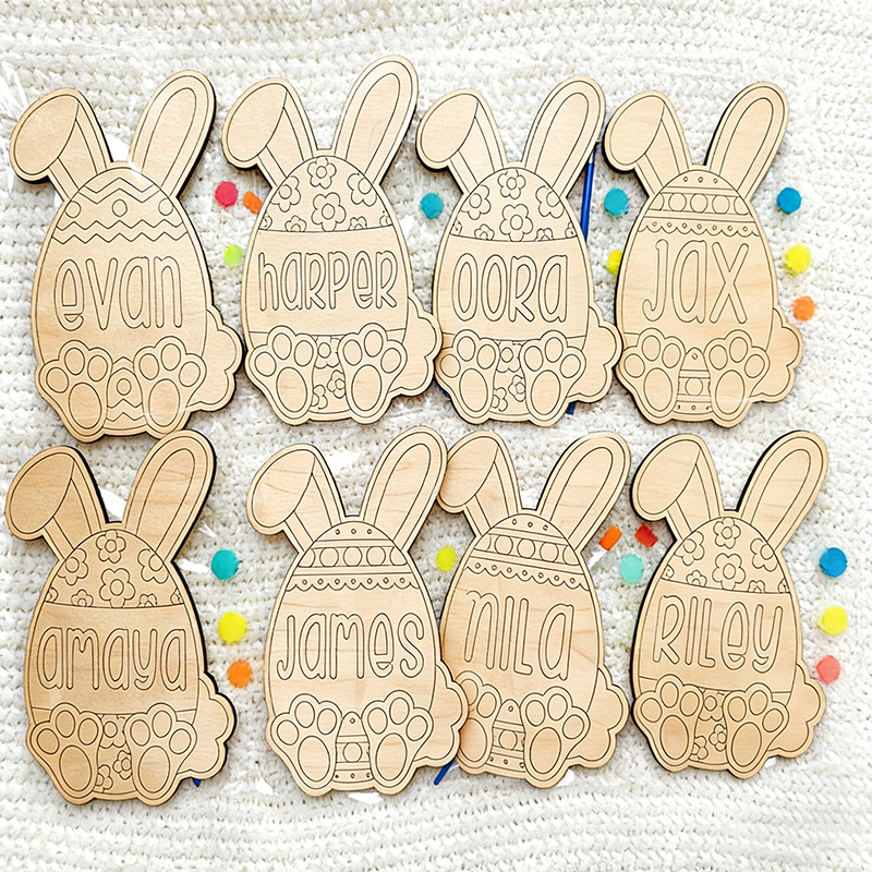 Personalized Easter Bunny Color Kit Custom Name Wooden Easter Egg Kids DIY Paint Set Easter Basket Stuffer Gift for Kids Toddler Craft Wood Bunny Craft
