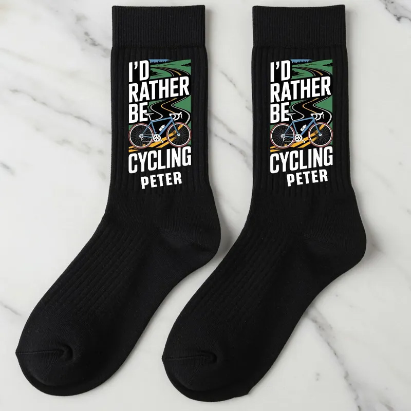 Personalized Cycling Socks Id Rather Be Cycling Gift for Cyclist Novelty Bike Crew Socks Unisex Bicycle Lover Gift Funny Biking Gift