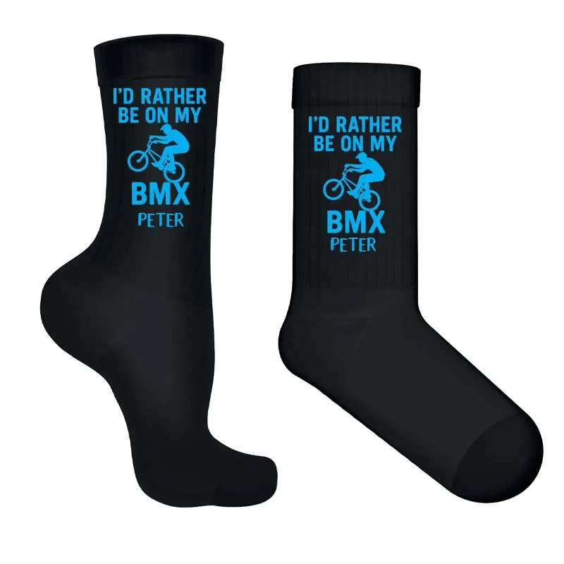Personalized Id Rather Be on My BMX Socks Funny BMX Gift Bike Rider Socks BMX Lover Present for Him or Her