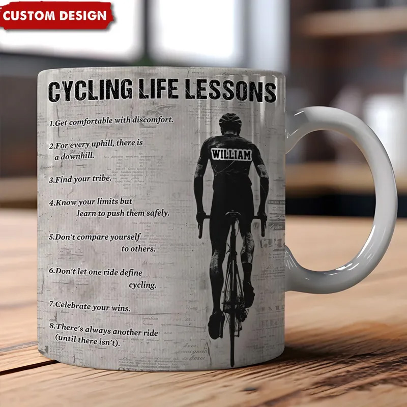 Personalized Cycling Life Lessons Mug Gift Cycling Lovers Coffee Cups Biker Inspired Mug Coffee Mugs for Riders