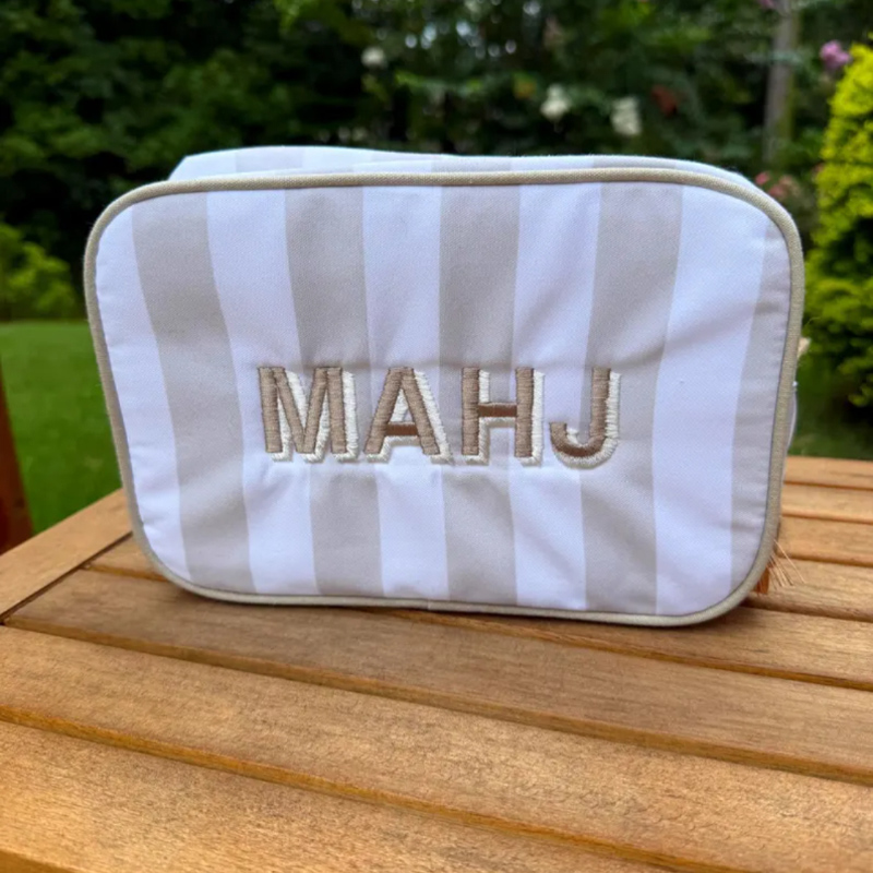 Personalized Mahjong Tile Striped Bag with Tassel Zipper Canvas Pouch Mahjong Lover Gift