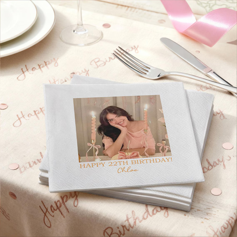 Personalized Cocktail Napkins for Birthday Party Decor Happy Birthday Napkins For All Ages Custom Photo Napkins with Text