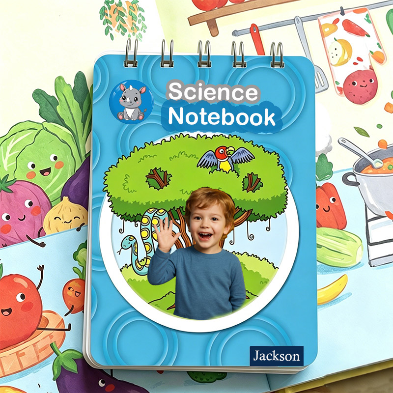 Personalized Kids Science Workbook Photo Cover Dino Skeleton Lab Experiment Classroom Back To School Study Notebook