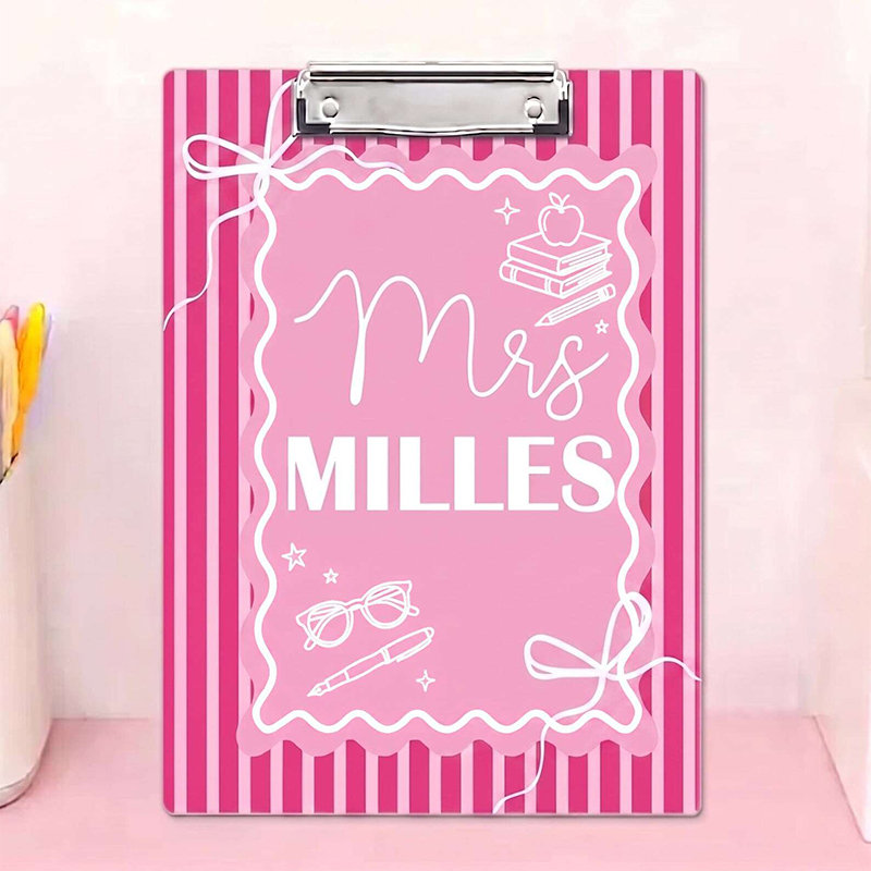 Personalized Teacher Clipboard with Ribbon Frame Striped Clipboard Cute Classroom Gift Teacher Appreciation Gift School Office Supplies 
