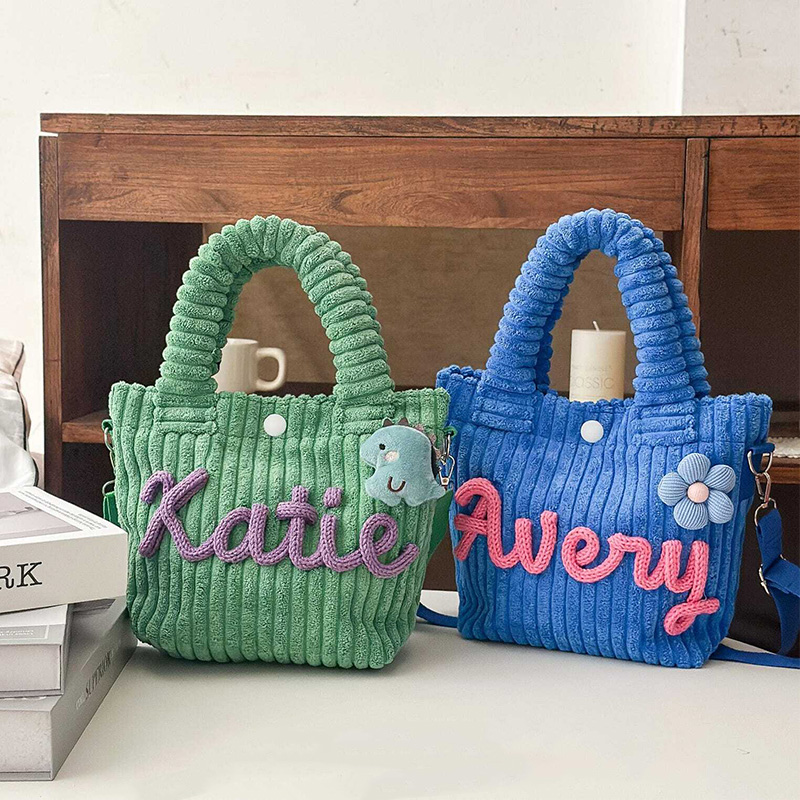Personalized Toddler Purse with Cute Charm Custom Name Corduroy Kids Crossbody Bag Preschool Daycare Bag