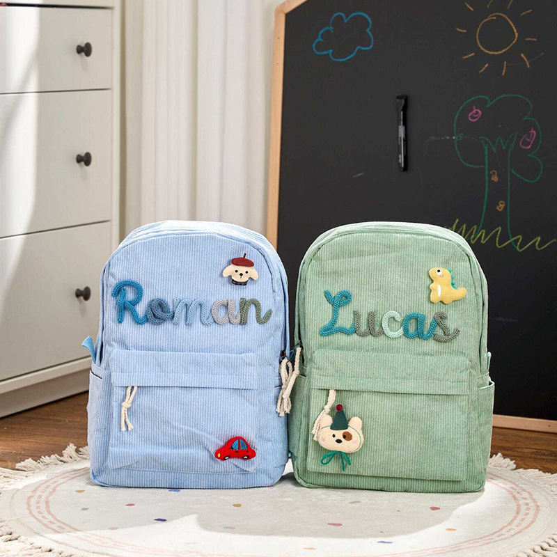 Personalized Corduroy Backpack Custom Name Kids School Bag Toddler Preschool Backpack Back to School Gift for Boys and Girl