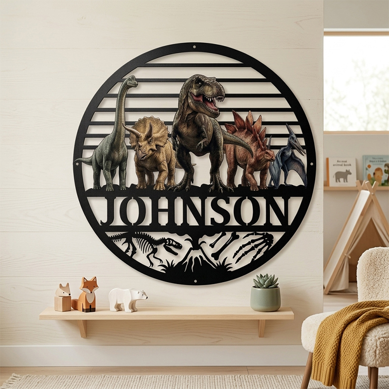 Personalized Dinosaur Metal Wall Sign Dinosaur Name Room Wall Decor Bedroom Sign