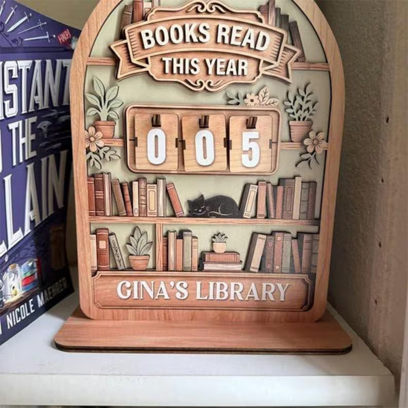 Personalized Reading Counter Vintage Wooden Book Tracker Sign Library Gift for Book Lovers