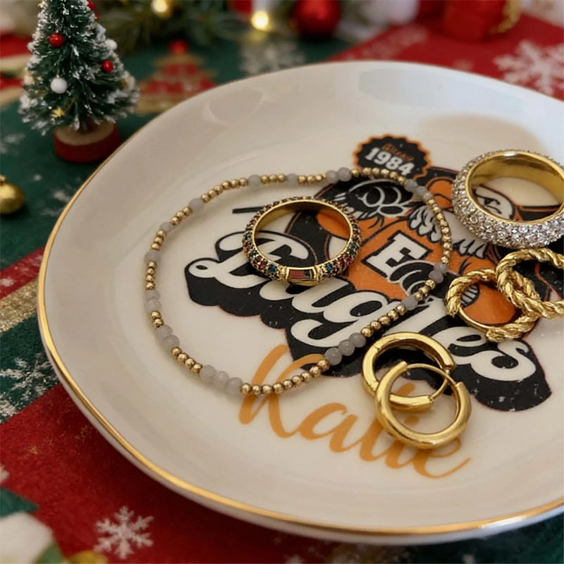 Personalized College Logo Design Heart Shape Ceramic Trinket Jewelry Dish Home Decor Graduation Gift for Graduates Women