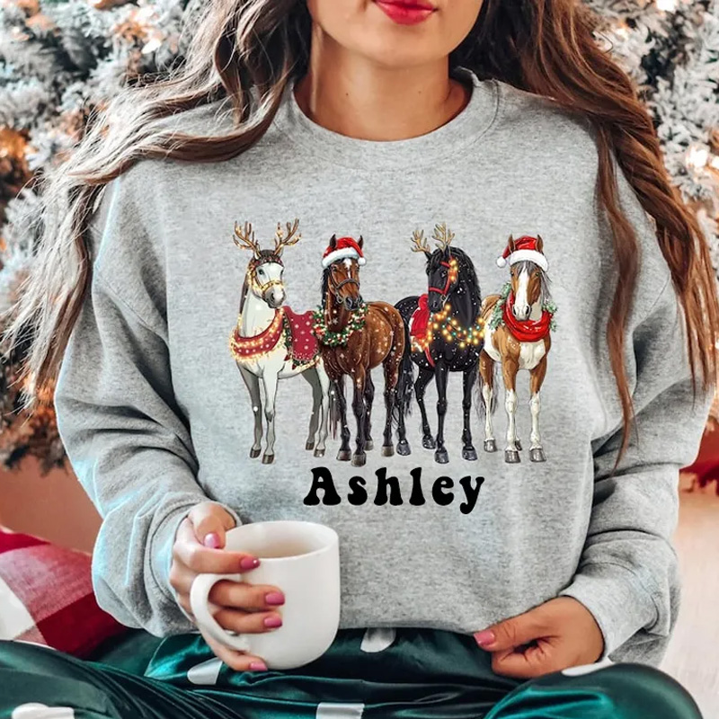 Personalized Horse Christmas Sweatshirt Funny Horse Shirt Gift For Horse Lover Equestrian Riding Lovers