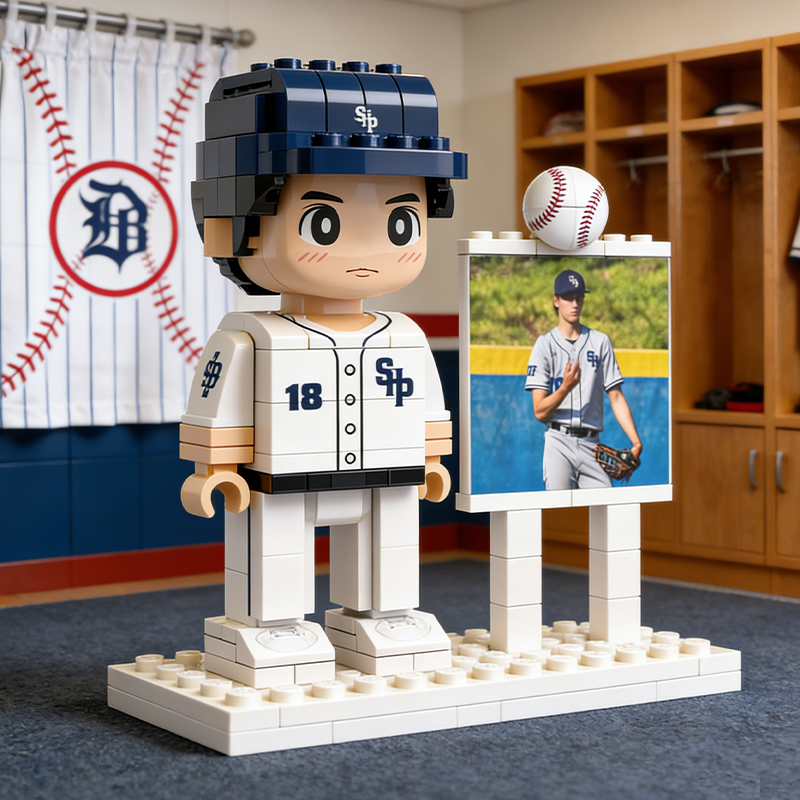 Personalized Custom Baseball Player Brick Figure & Photo Display – Personalized Sports Collectible