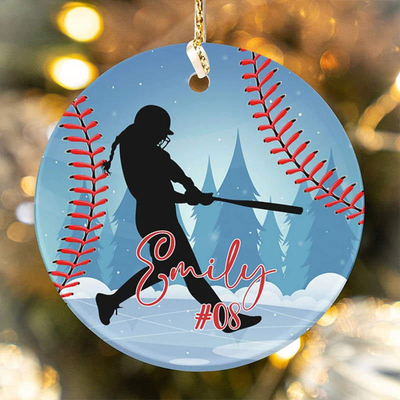 Personalized Baseball Softball Christmas Ornament with Custom Name and Number Design