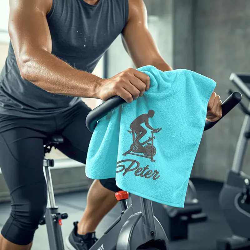 Personalized Gym Hand Towel with Indoor Cycling Graphic Print and Custom Name Perfect for Fitness Enthusiasts Bodybuilders and Gym Lovers