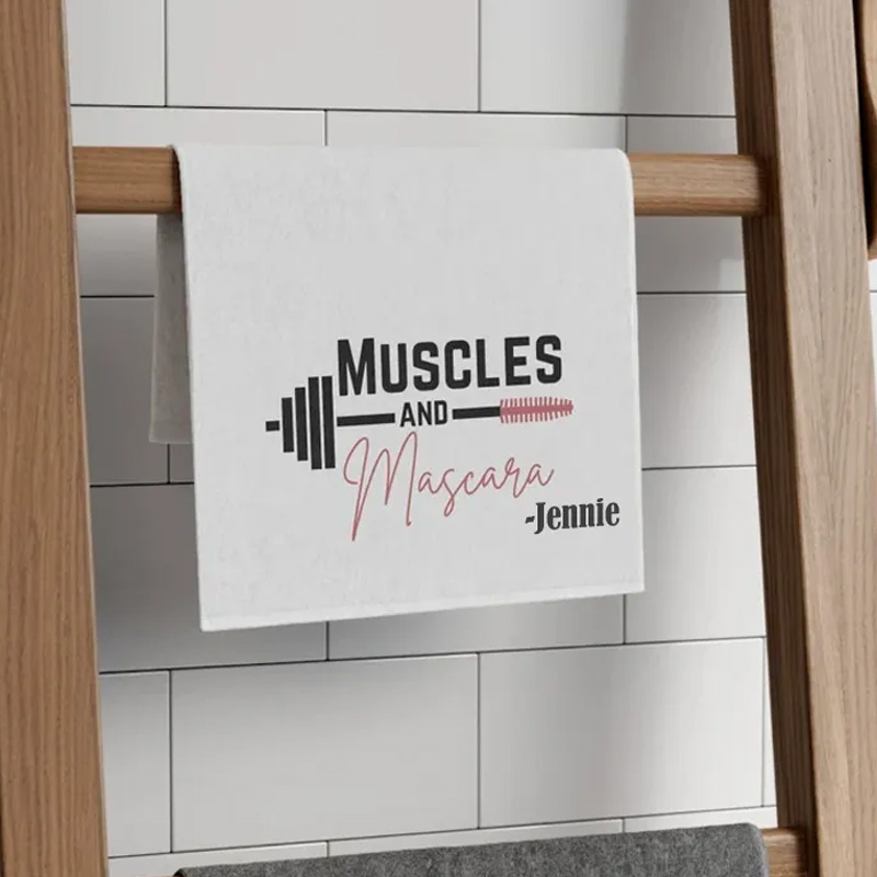 Personalized Gym Hand Towel with Muscles and Mascara and Custom Name Perfect for Fitness Enthusiasts Bodybuilders and Gym Lovers