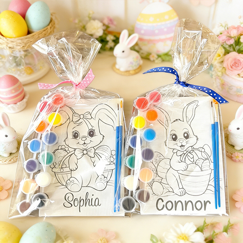 Personalized Easter Painting Kit for Kids Easter Gifts Easter Party Favors Easter Basket Stuffers for Kids Painting Kit Toddler Craft Wood Bunny Craft