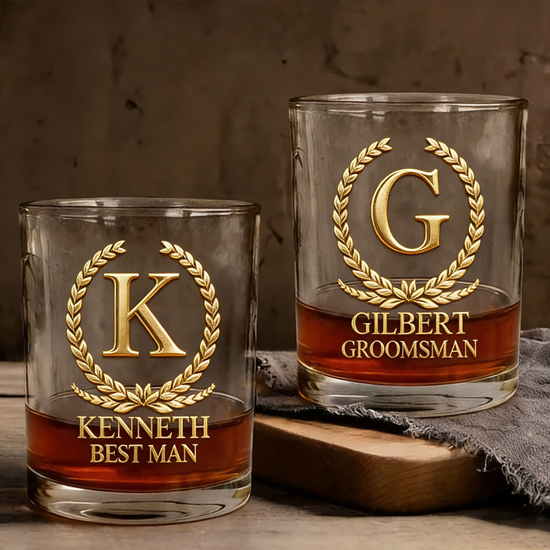 Personalized Groomsman Whiskey Glasses Groom Bachelor Party Whiskey Glasses Laurel Wreath Glasses Cup Best Man Groomsmen Proposal Cup 