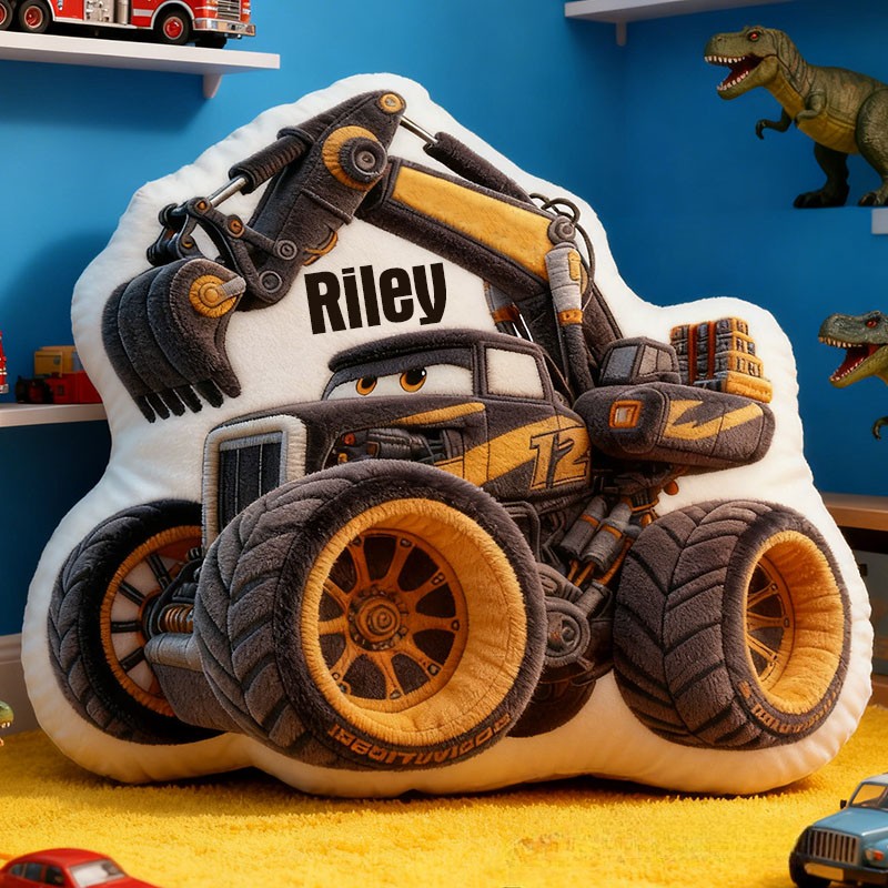 Personalized Cool Excavator with Name Graphic 3D Print Pillow Christmas Gift for Kids or Baby Birthday Gift