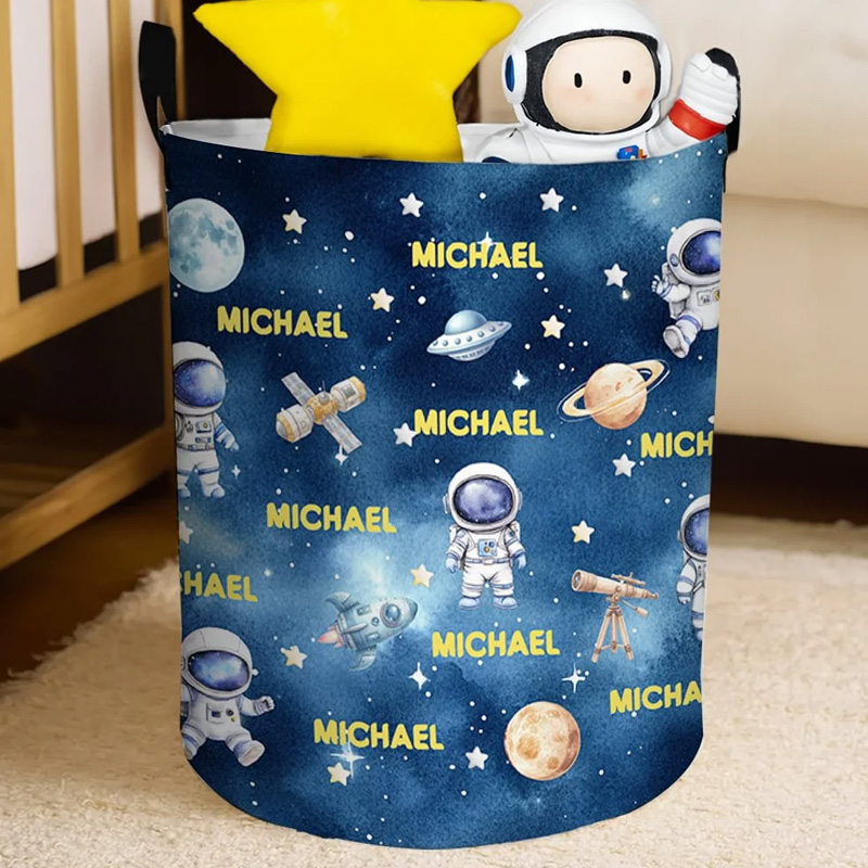 Personalized Space Astronaut Rocket Waterproof Storage Basket with Handle and Name Housewarming Birthday Gift for Geek Lovers