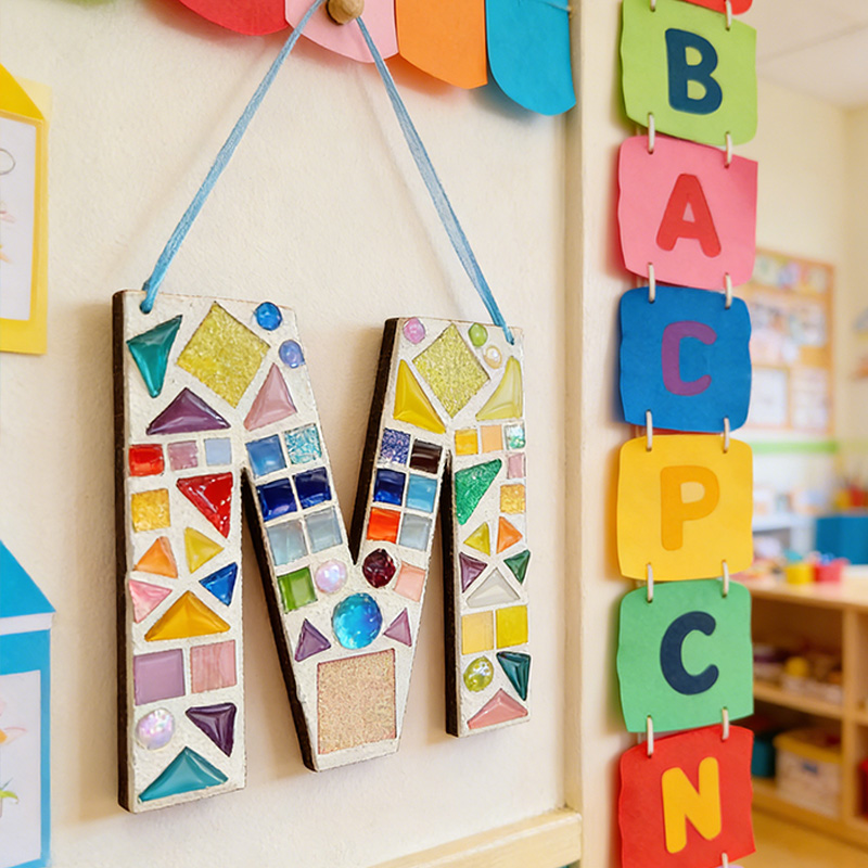 Personized Mosaic Letter Craft kit  Hanging Letters Any Initial Wood Big Letter Modern Nursery Bedroom Baby Boy Girl Decor Room Block Letter Gift For Kid