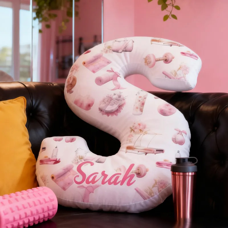 PersonalizedWorkout Clip Letter Pillow Graphic 3D Print Funny Letter Pillow Name Pillow Girly Health and Gym Fitness illustrations