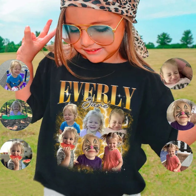 Personalized Photo Collage Kids T-Shirt with Custom Pictures and Name for a Unique Birthday Keepsake