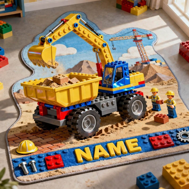 Personalized Graphic 3D Print Excavator Video Games Rug Custom Name for Kids Gamer Game Lovers Gift for Birthday Christmas Holiday Party
