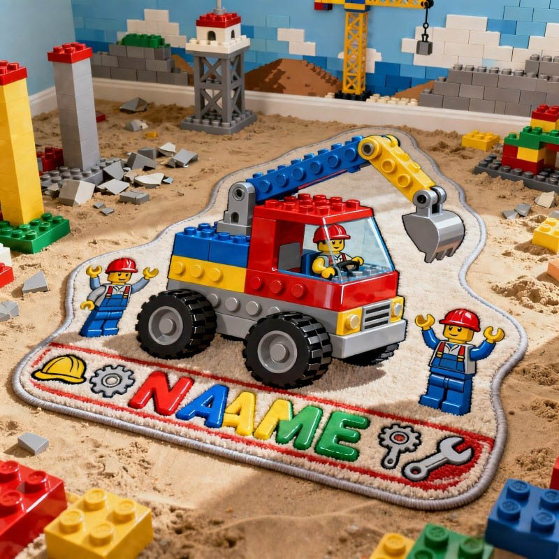 Personalized Graphic 3D Print Engineering Vehicle Video Games Rug Custom Name for Kids Gamer Game Lovers Gift for Birthday Christmas Holiday Party