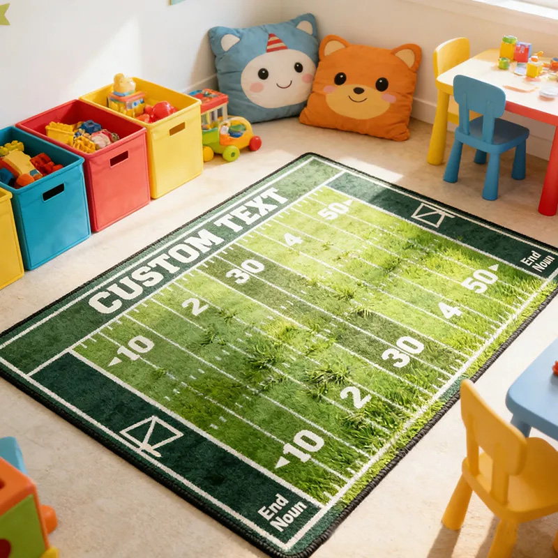 Personalized American Football Field Rug with Custom Text for Home Decor