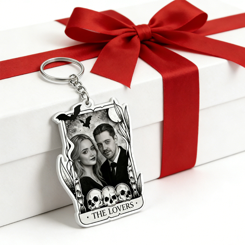 Personalized Couple Portrait Acrylic Keychain Custom Photo Elegant Holiday Gift for Lovers