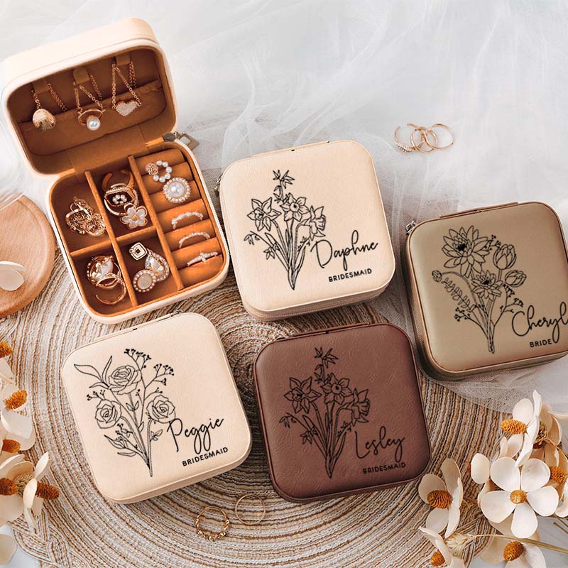 Personalized Briedsmaid Birth Flower Jewelry Box Bride Month Flower Jewelry Box Bachelorette Party Ring Box