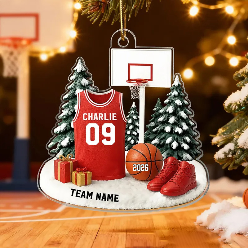 Personalized Basketball Christmas Ornament with Custom Name, Number, and Team Name