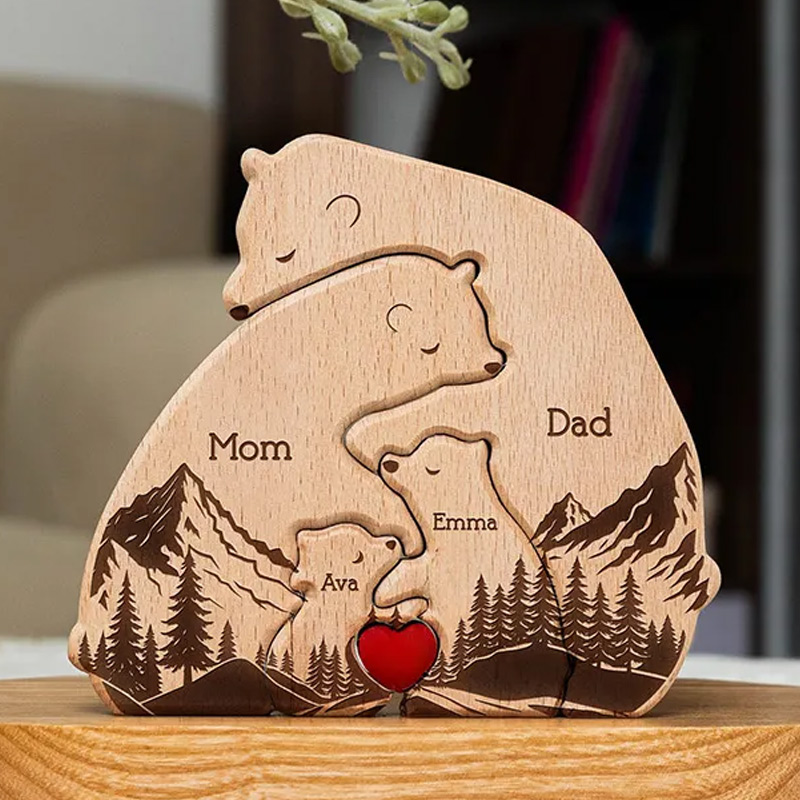 Personalized Wooden Bear Family Puzzle Hugging Bear Family New Version Gift for Family Mother's Day Gift