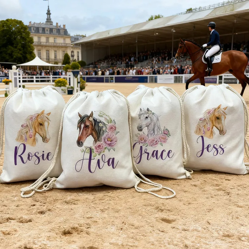 Personalised Horse Riding Bag Equestrian Bags Horse Gifts Kit Bag Drawstring Bag Kids PE Kit Bag Horse for Riding Lovers Equestrian Lovers