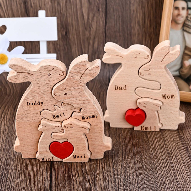 Personalized Wooden Rabbit Family Puzzle Bunny Family Decor New Mom Gift Easter Gift for Parents Anniversary Gift for Mom Grandma Couple
