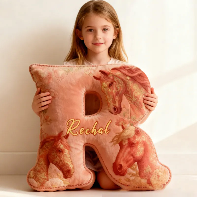 Personalized Riding Floral Letter Pillow Floral Horse Custom Name Festive Flower Decor with French Countryside Gifts for Family Graphic 3D Print for Riding Lovers Equestrian Lovers