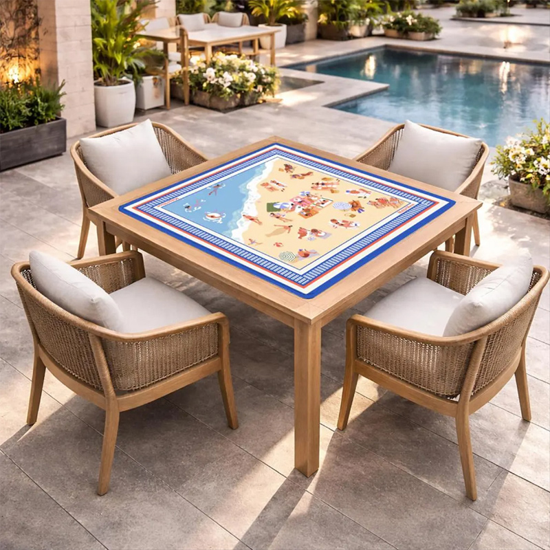 Personalized Bright Colorful Beach Mahjong Mat, Blue Maximalist Mah Jongg Game Mat, Table Cover Gift for Mahjong Players