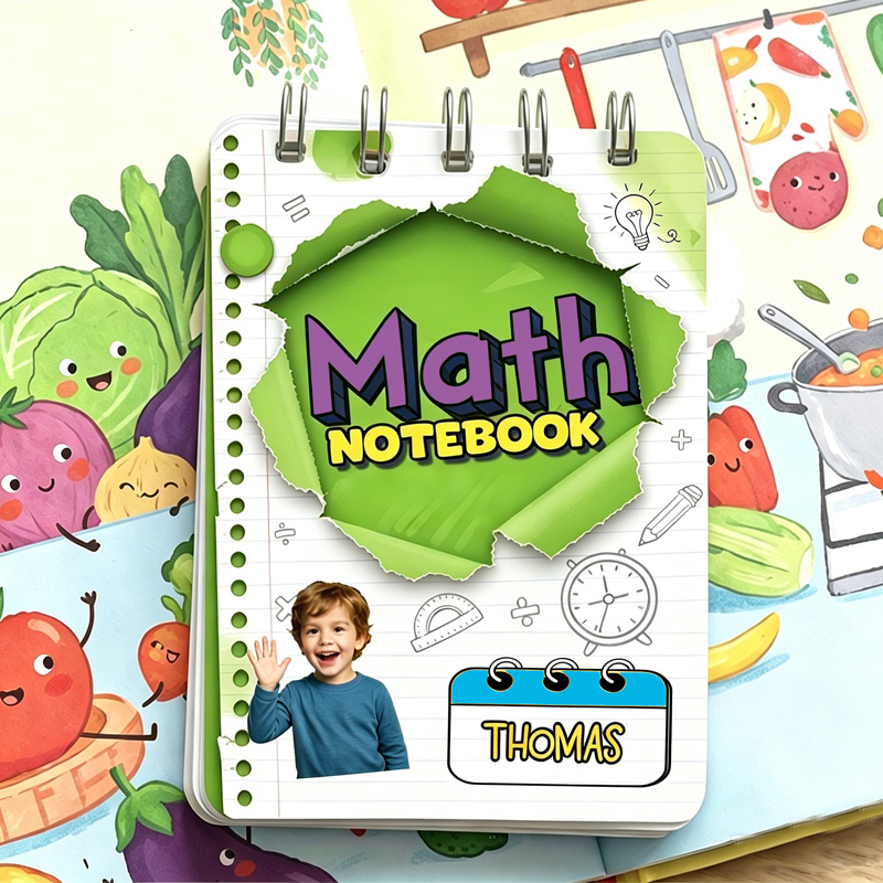 Personalized Kids Math Workbook Photo Cover Colorful Numbers Classroom Back To School Study Practice Notebook