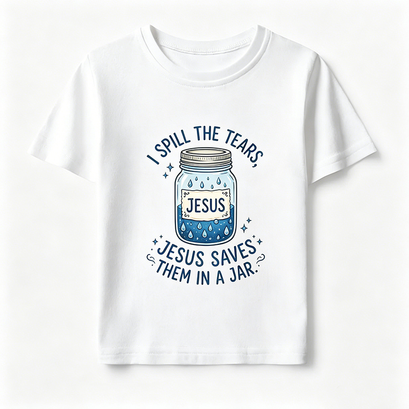 I Spill The Tears Jesus Saves Them In A Jar Comforting Christian Faith Bible Verse Inspiration Kid Shirt