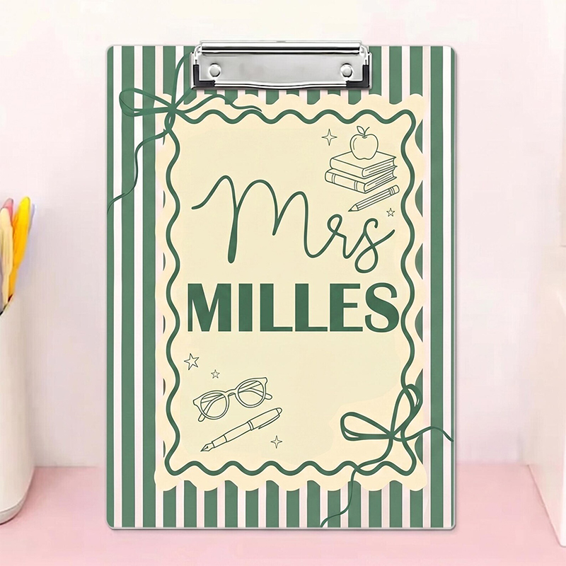 Personalized Teacher Clipboard with Ribbon Frame Striped Clipboard Cute Classroom Gift Teacher Appreciation Gift School Office Supplies 