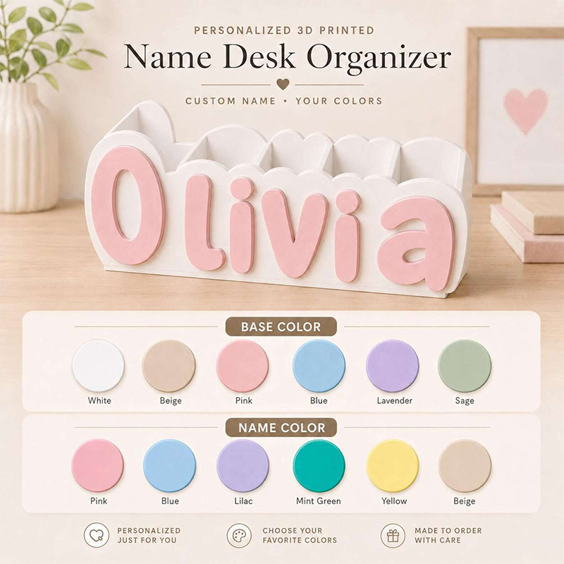 Personalized Name Pen Holder Desk Organizer 3D Printed Pencil Holder Kids Room Decor